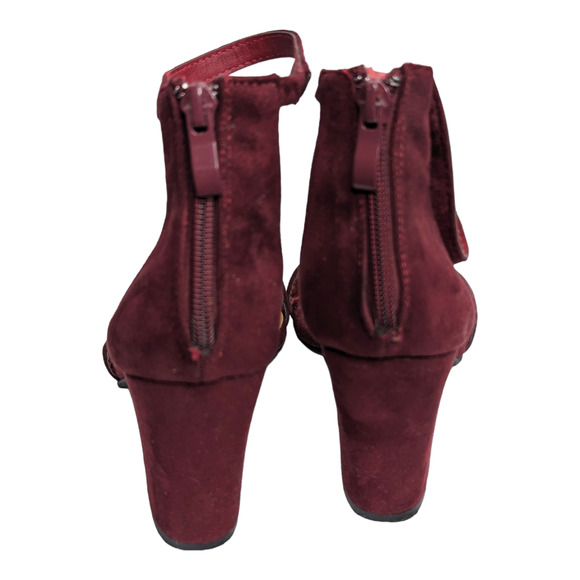 Faux Suede Women's Size 7 Burgundy Ankle Strap Open Toe Sandals Chunky Heels - Picture 5 of 6